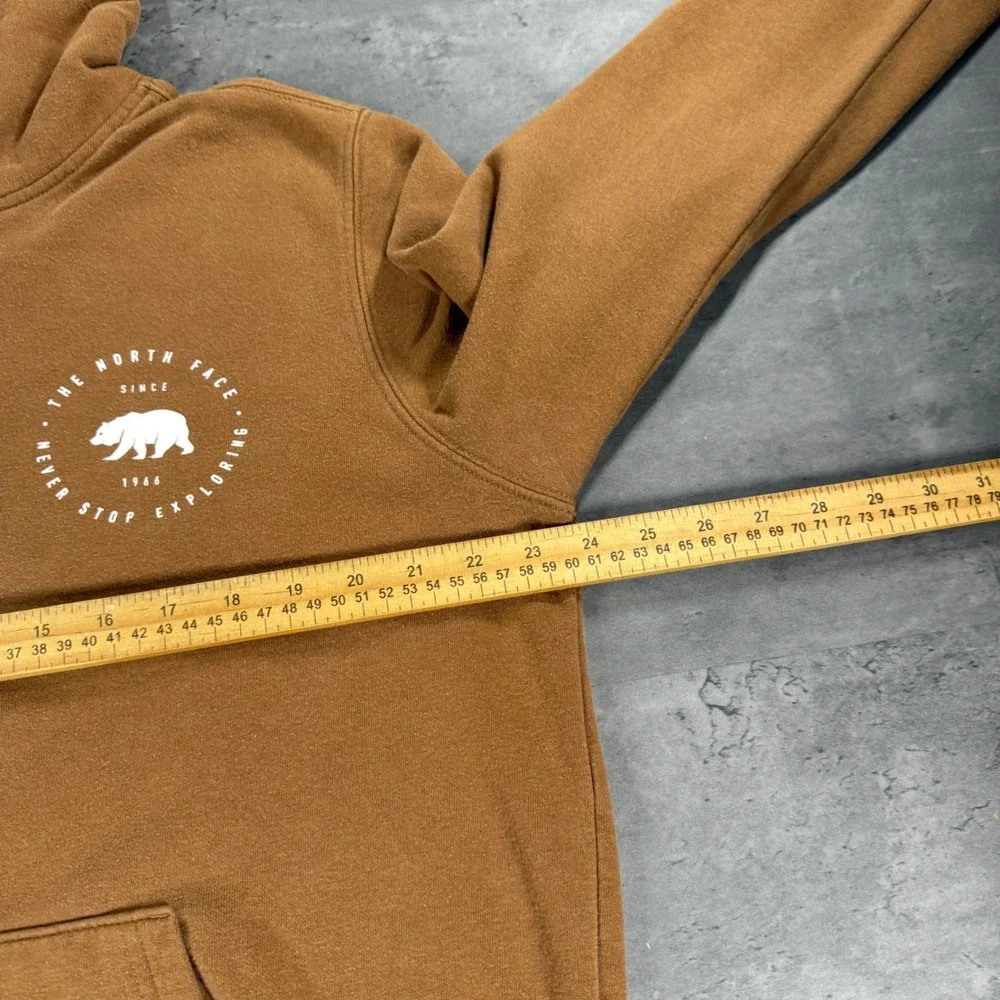 The‎ North Face Hoodie Mens Medium Brown Graphic Sleeve Logo Pullover Bear